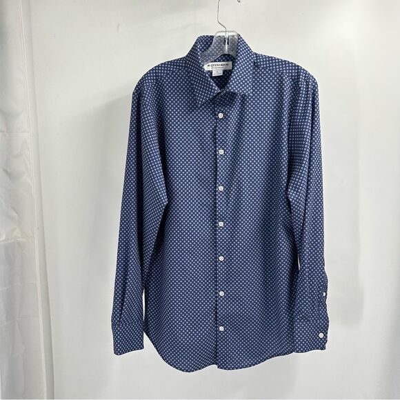 Mizzen & Main Size Small LS Blue and White Geo Pattern Button Down Casual Shirt - Picture 1 of 11